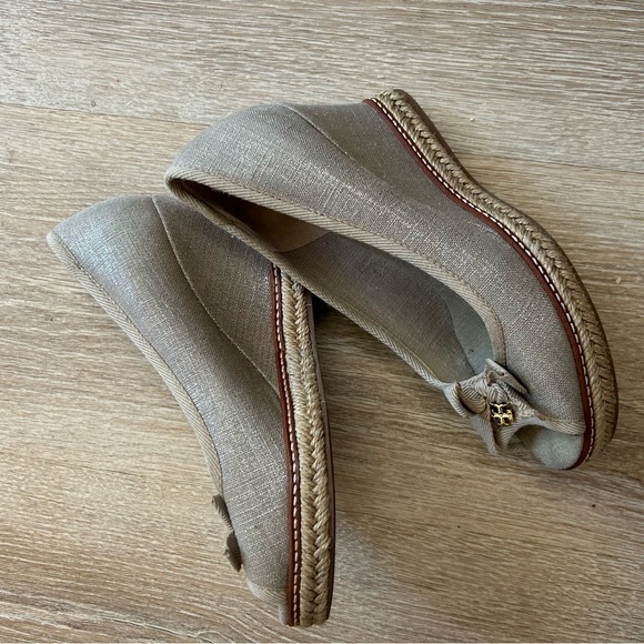 Tory Burch Ivory Canvas Jackie Espadrille Wedge heel Size 8.5 - Picture 6 of 7